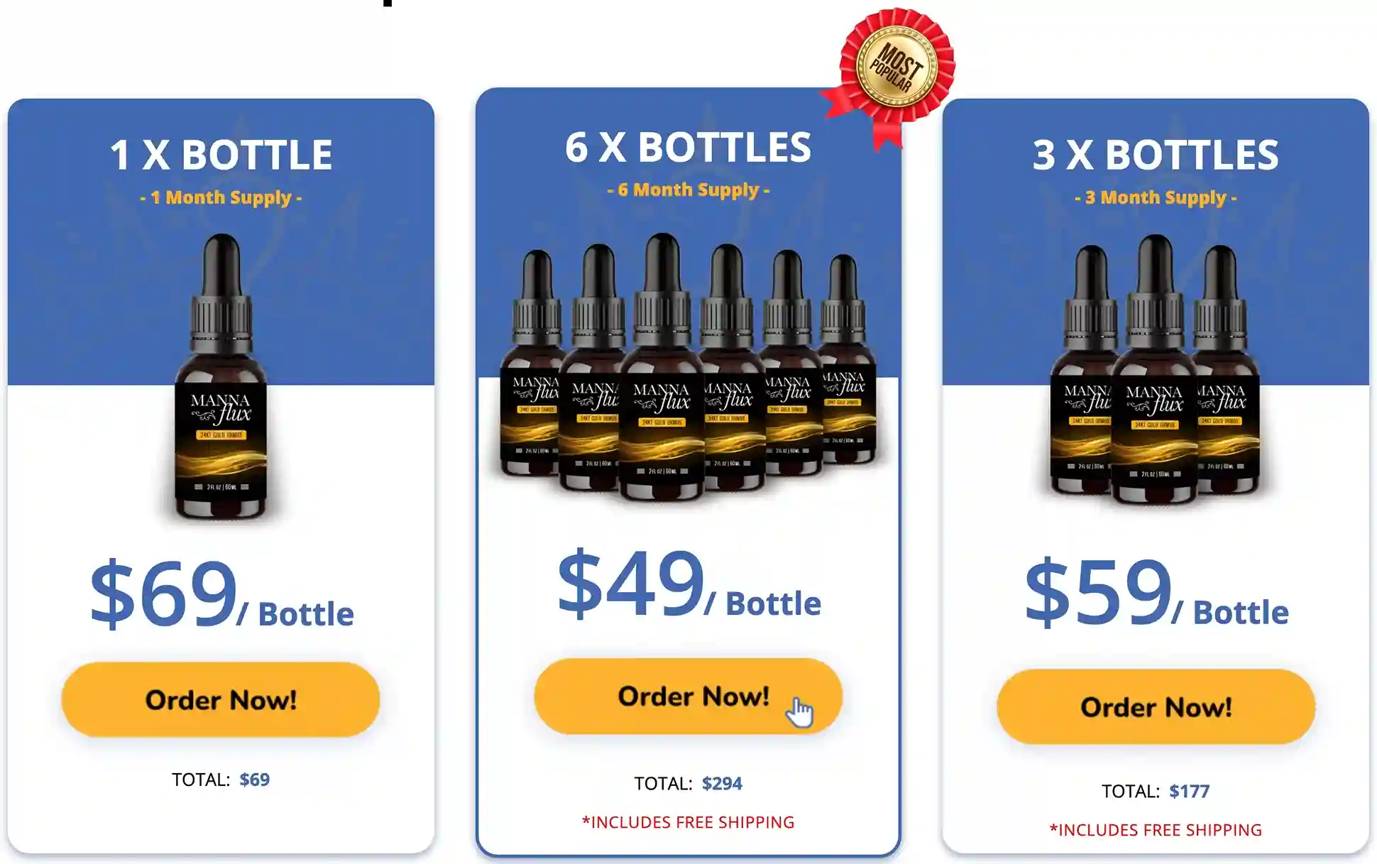 MannaFlux Pricing — 1, 3 and 6 Bottle Packages